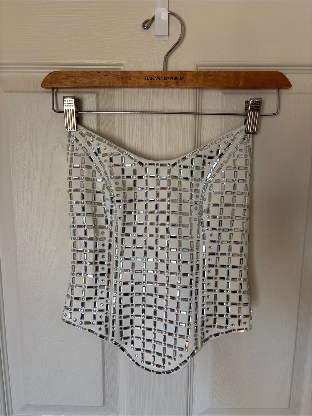 AKIRA White Mirror-Sequin Bustier Top XS